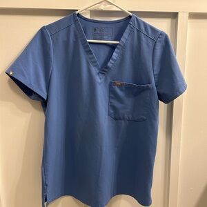 Figs Women's Short Sleeve Blue V-Neck Top